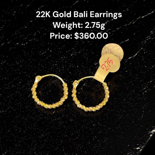 22K Gold Bali Earrings