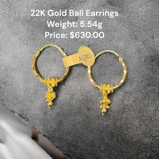 22K Gold Bali Earrings