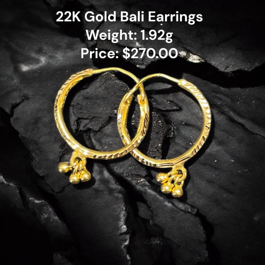 22K Gold Bali Earrings