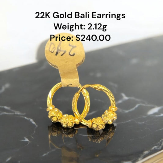 22K Gold Bali Earrings