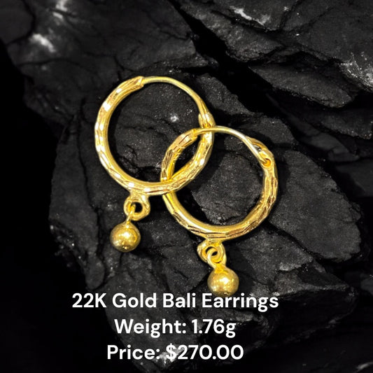 22K Gold Bali Earrings