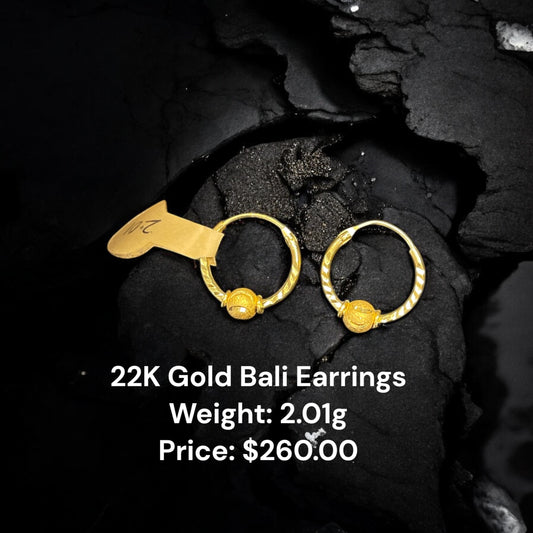 22K Gold Bali Earrings