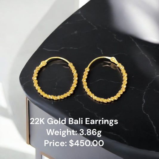 22K Gold Bali Earrings