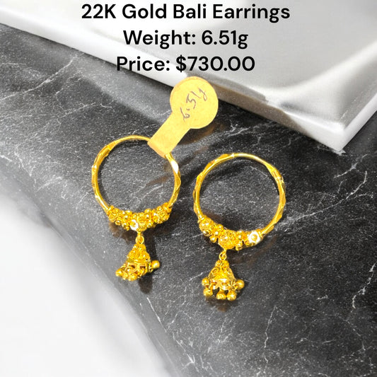 22K Gold Bali Earrings